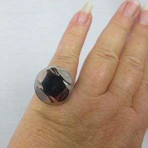 New Mod 60s Silver-tone & Black Glass Geometric Vintage Button Handmade Ring